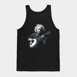 Albert Einstein Playing Banjo Funny Science Satire Tank Top